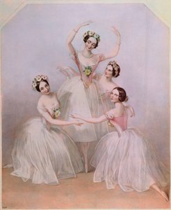 A „Pas de Quatre”: Carlotta Grisi (1819-99), Marie Taglioni (1804-84), Lucile Grahn (1819-1907) és Fanny Cerrito (1817-1909)